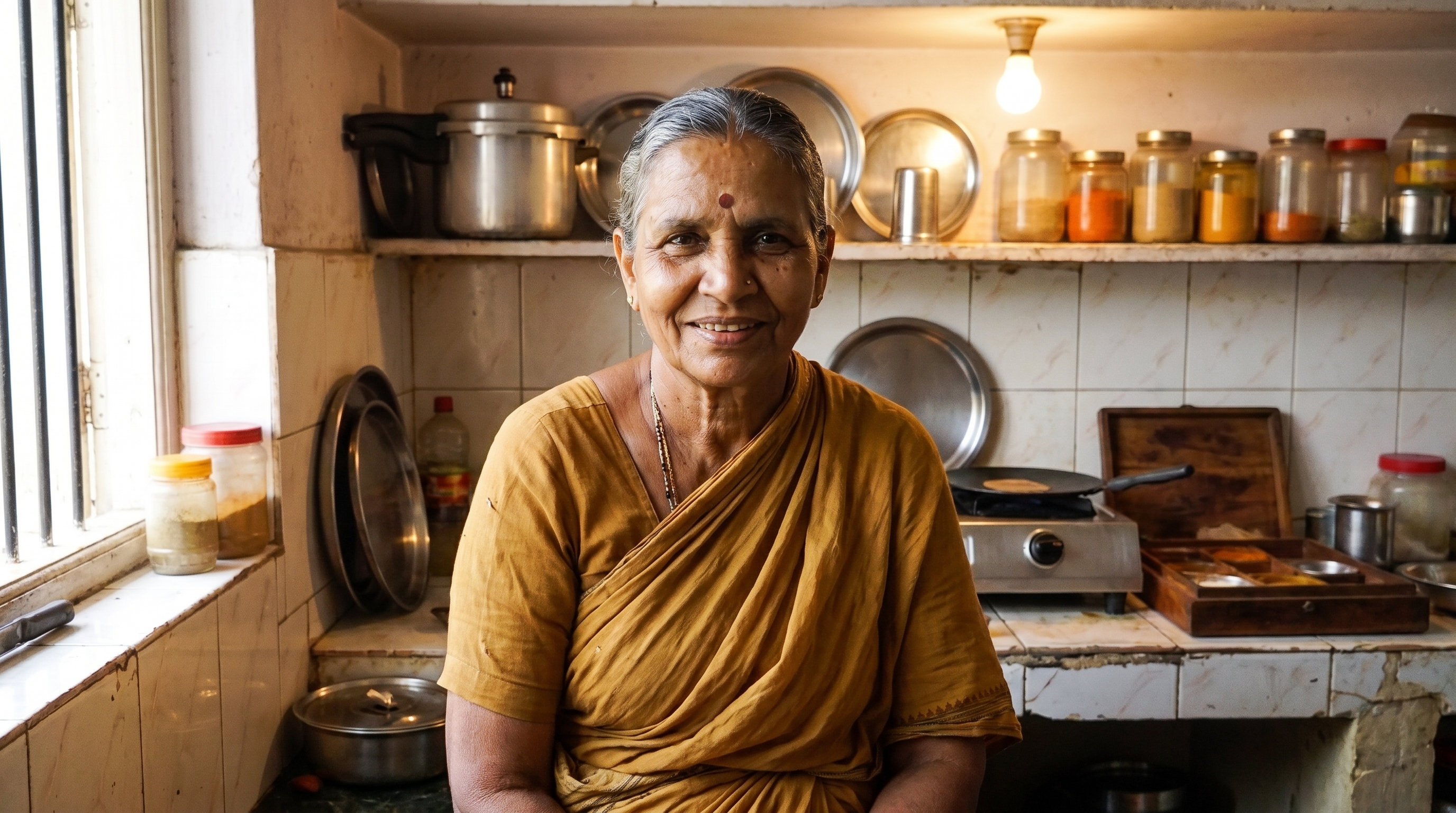 Meena Sharma in her kitchen
